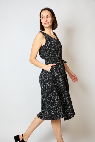 Vestido escotado negro con estampado pequeño beis- Colección SusiSweetdress