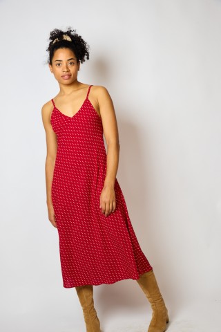 Vestido rojo estampado beis con tirantes- Colección SusiSweetdress