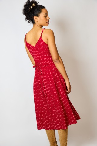 Vestido rojo estampado beis con tirantes- Colección SusiSweetdress