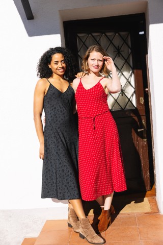 Vestido rojo estampado beis con tirantes- Colección SusiSweetdress