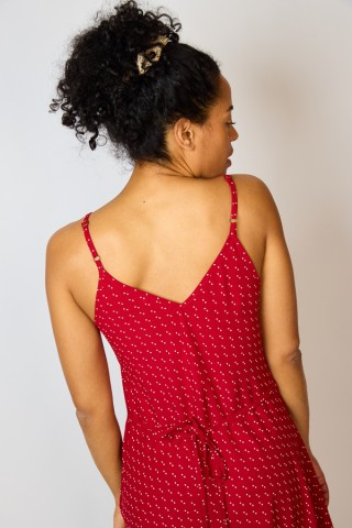 Vestido rojo estampado beis con tirantes- Colección SusiSweetdress