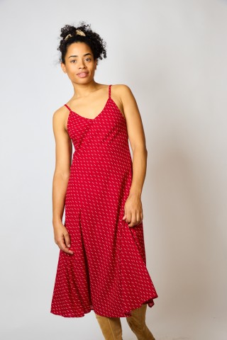 Vestido rojo estampado beis con tirantes- Colección SusiSweetdress