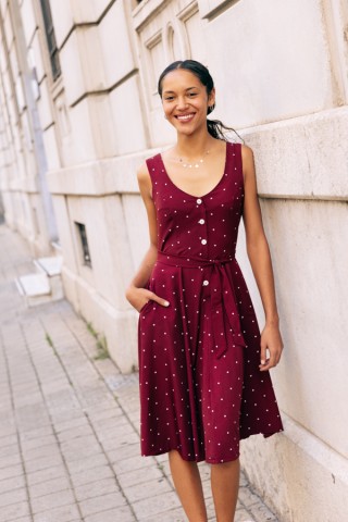 Vestido granate topos beis tirantes - Colección SusiSweetdress