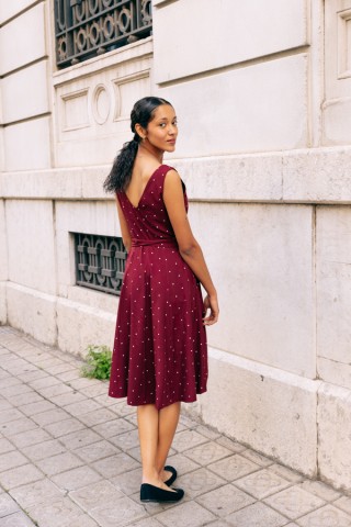 Vestido granate topos beis tirantes - Colección SusiSweetdress