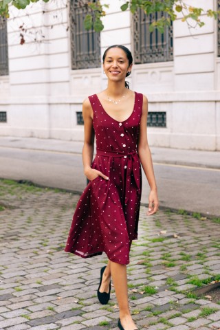 Vestido granate topos beis tirantes - Colección SusiSweetdress