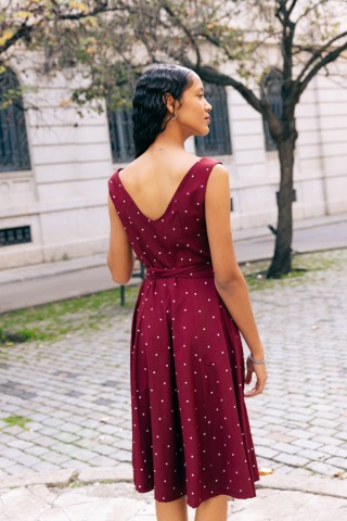 Vestido granate topos beis tirantes - Colección SusiSweetdress