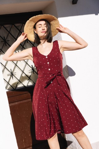 Vestido granate topos beis tirantes - Colección SusiSweetdress