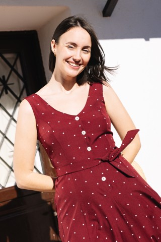 Vestido granate topos beis tirantes - Colección SusiSweetdress