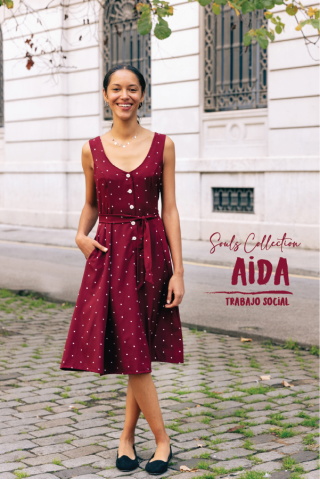 Vestido granate topos beis tirantes - Colección SusiSweetdress