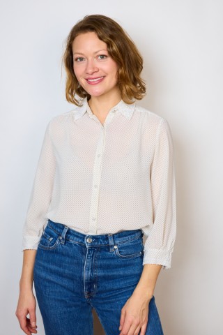 Camisa vintage blanca con puntitos negros- Ropa mujer SusiSweetdress