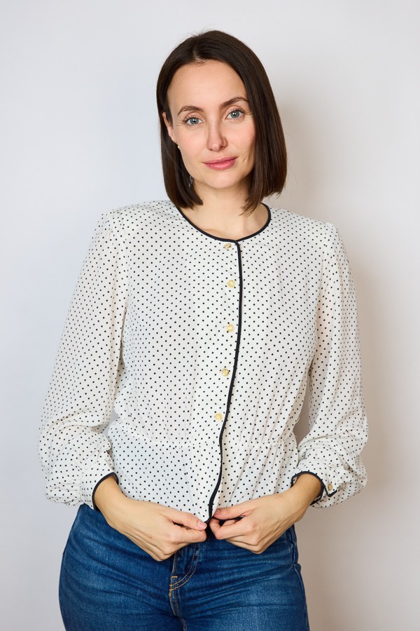 Camisa vintage blanca con puntos negros- Ropa mujer SusiSweetdress