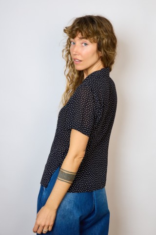 Camisa vintage negra con puntitos blancos- Ropa mujer SusiSweetdress