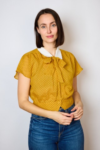 Camisa vintage mostaza con puntos negros y lazo- Ropa mujer SusiSweetdress