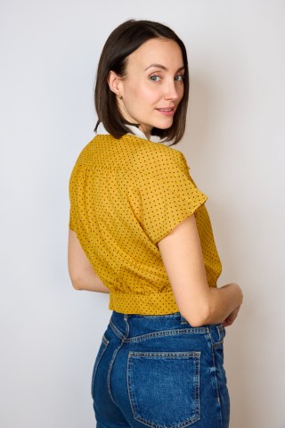 Camisa vintage mostaza con puntos negros y lazo- Ropa mujer SusiSweetdress