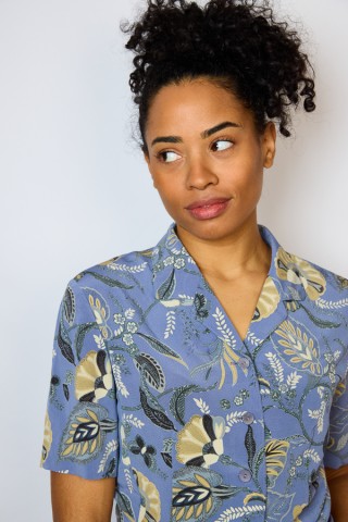 Camisa vintage azul con flores beis- Ropa mujer SusiSweetdress