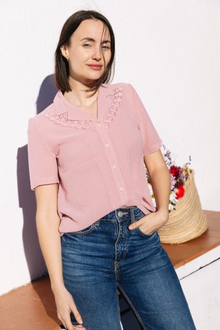 Camisa vintage rosa pastel con bordado- Ropa mujer SusiSweetdress