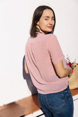 Camisa vintage rosa pastel con bordado- Ropa mujer SusiSweetdress