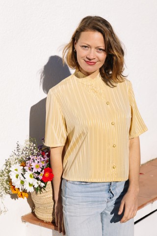 Camisa vintage amarillo pastel con líneas doradas- Ropa mujer SusiSweetdress