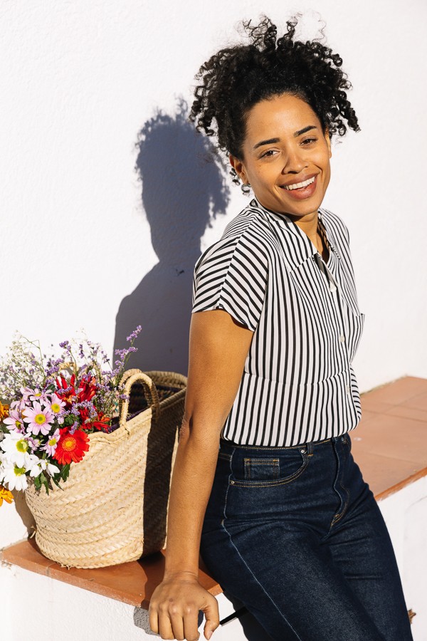 Camisa vintage blanca con rayas negras- Ropa mujer SusiSweetdress