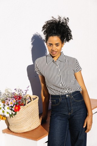 Camisa vintage blanca con rayas negras- Ropa mujer SusiSweetdress