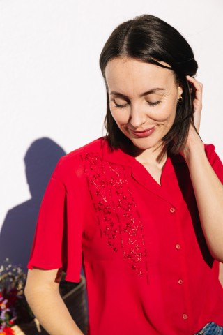 Camisa vintage groja con bordado de flores- Ropa mujer SusiSweetdress