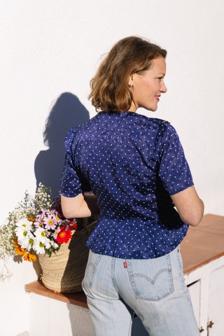 Camisa vintage azul con puntos blancos- Ropa mujer SusiSweetdress