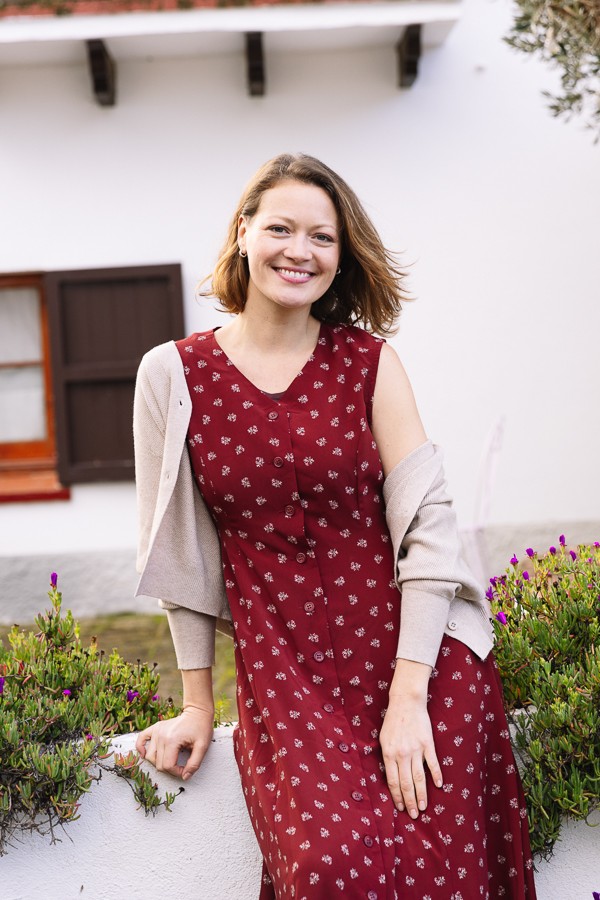 Vestido vintage granate con flores blancas - Ropa mujer vintage SusiSweetdress
