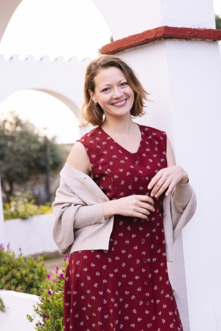 Vestido vintage granate con flores blancas - Ropa mujer vintage SusiSweetdress