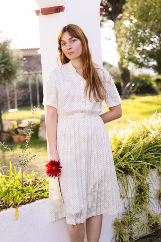 Vestido vintage blanco con puntitos negros - Ropa mujer vintage SusiSweetdress
