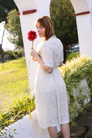 Vestido vintage blanco con puntitos negros - Ropa mujer vintage SusiSweetdress