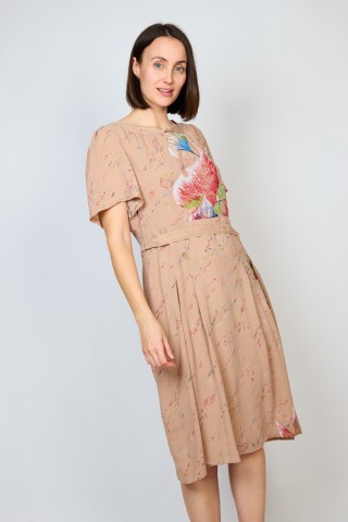Vestido vintage Beige estampado - Ropa mujer vintage SusiSweetdress
