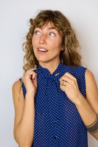 Camisa vintage azul marino puntitos blancos- Ropa mujer SusiSweetdress