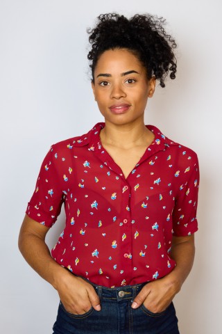 Camisa vintage granate con estampado colores- Ropa mujer SusiSweetdress