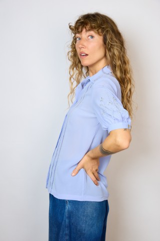 Camisa vintage azul pastel con bordados- Ropa mujer SusiSweetdress