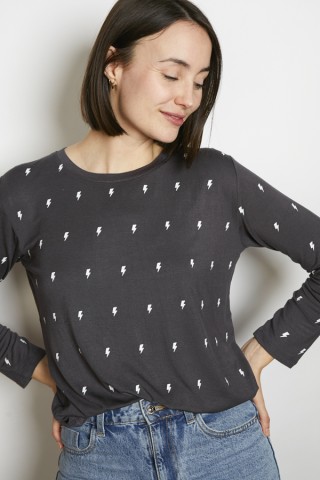 Camiseta SusiSweetdress gris oscuro con rayos blancos manga larga- Ropa mujer SusiSweetdress