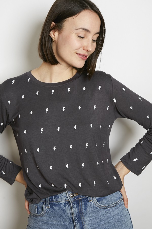 Camiseta SusiSweetdress gris oscuro con rayos blancos manga larga- Ropa mujer SusiSweetdress