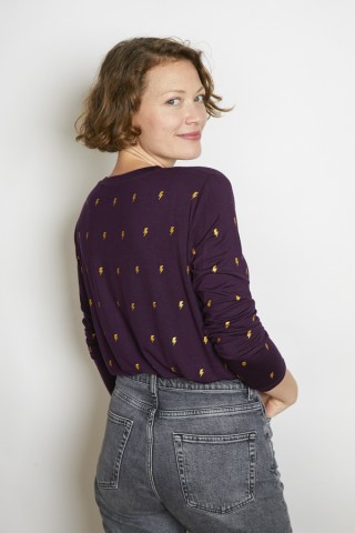 Camiseta SusiSweetdress lila oscuro con rayos dorados manga larga- Ropa mujer SusiSweetdress