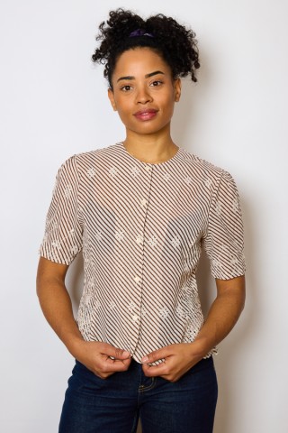 Camisa vintage beige con rayas marrones- Ropa mujer SusiSweetdress