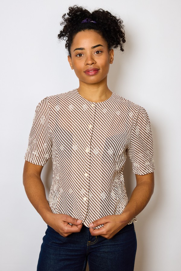 Camisa vintage beige con rayas marrones- Ropa mujer SusiSweetdress