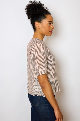Camisa vintage beige con rayas marrones- Ropa mujer SusiSweetdress