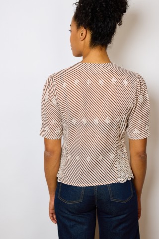 Camisa vintage beige con rayas marrones- Ropa mujer SusiSweetdress