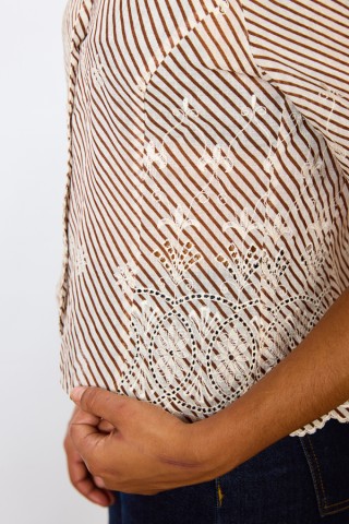 Camisa vintage beige con rayas marrones- Ropa mujer SusiSweetdress