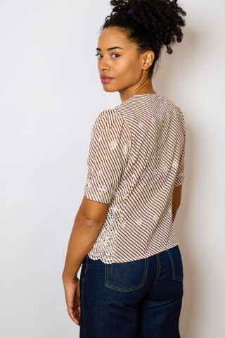 Camisa vintage beige con rayas marrones- Ropa mujer SusiSweetdress