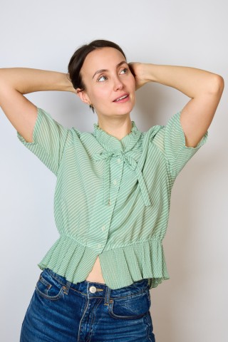 Camisa vintage verde menta con rayas blancas- Ropa mujer SusiSweetdress