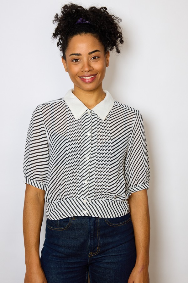 Camisa vintage  blanca con rayas negras- Ropa mujer SusiSweetdress