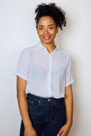 Camisa vintage blanca con topitos azules- Ropa mujer SusiSweetdress