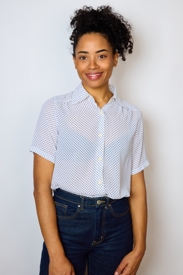 Camisa vintage blanca con topitos azules- Ropa mujer SusiSweetdress