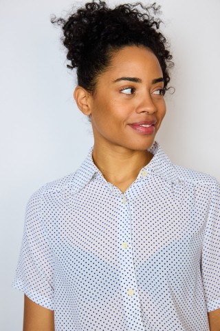 Camisa vintage blanca con topitos azules- Ropa mujer SusiSweetdress
