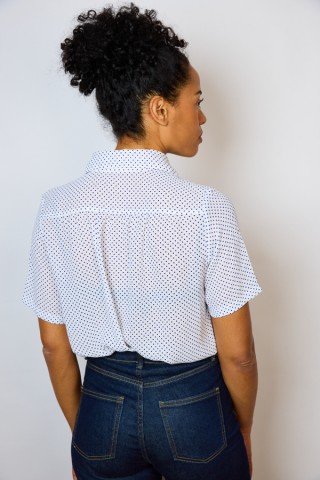 Camisa vintage blanca con topitos azules- Ropa mujer SusiSweetdress