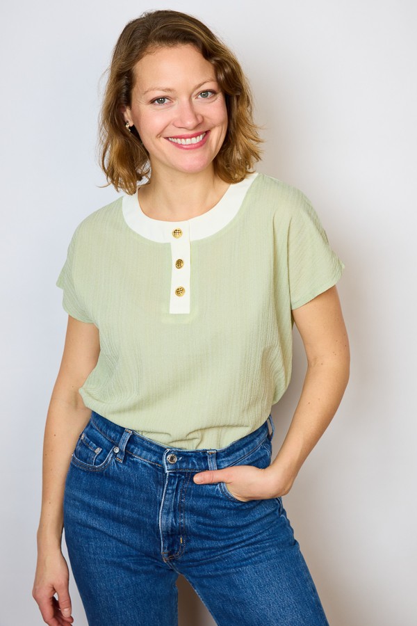Camisa vintage verde claro con cuello blanco- Ropa mujer SusiSweetdress